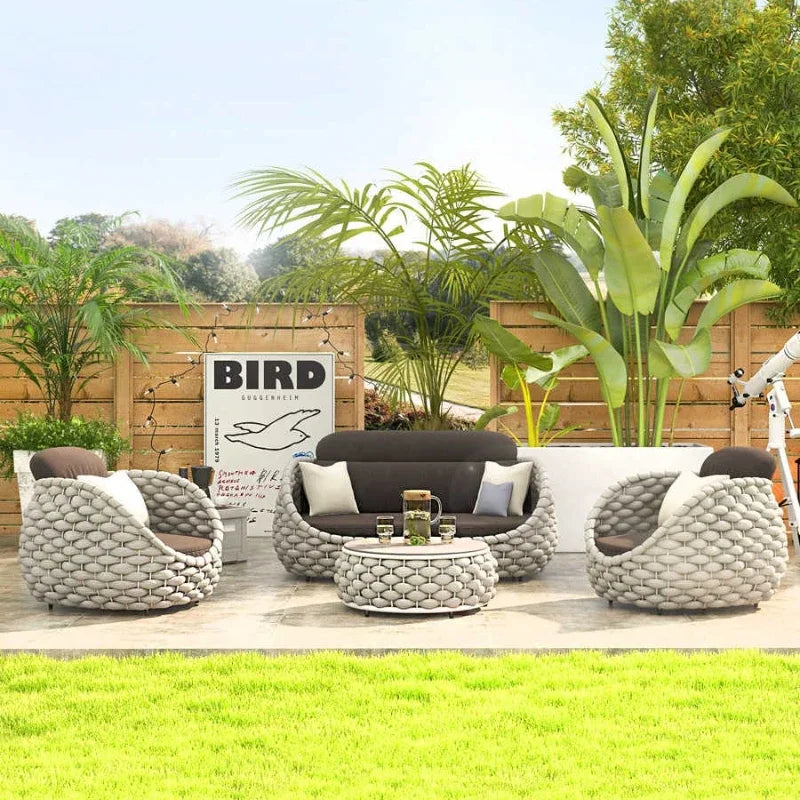 All-Weather Rattan Outdoor Sofa Set Leisure Terrace Furniture For Villa Balcony Living Room Courtyard Combination Double Chair