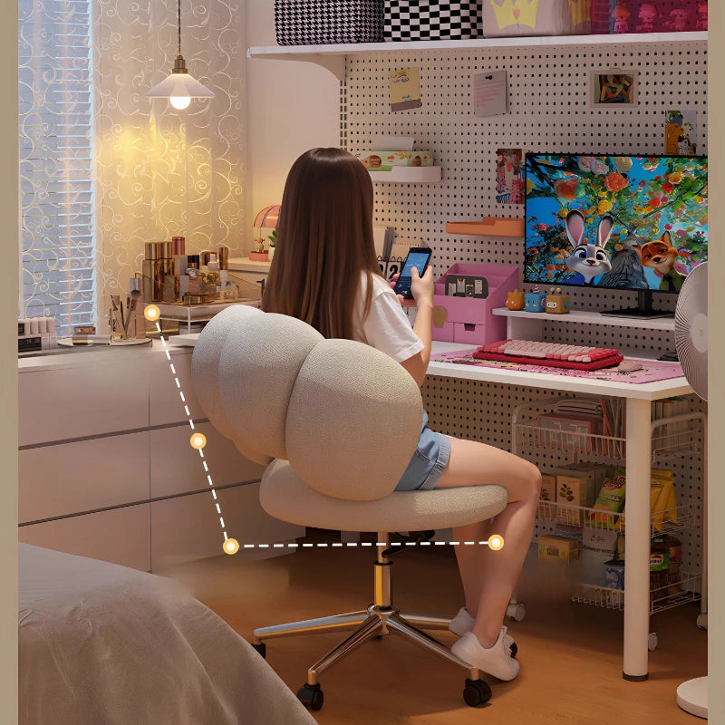 Cream Wind Living Room Chairs Furniture Dressing Stool Rotatable Chair Lamb Wool Small Internet Celebrity Stool Computer Stool