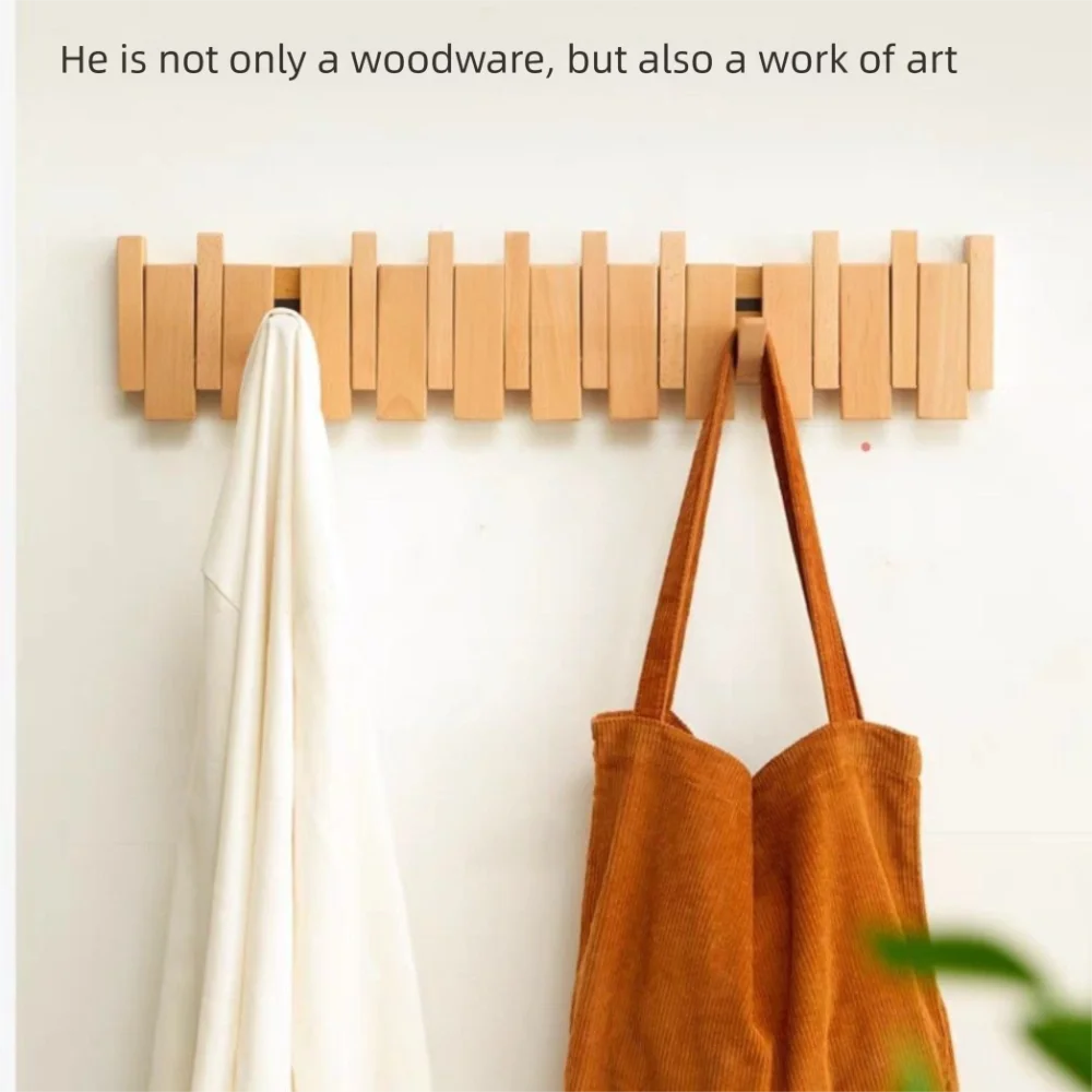New Wall Mounted Wood Coat Racks High Quality with 8 Hooks Piano Key Shaped Hats Organizer Durable Art Clothes Hook Keys