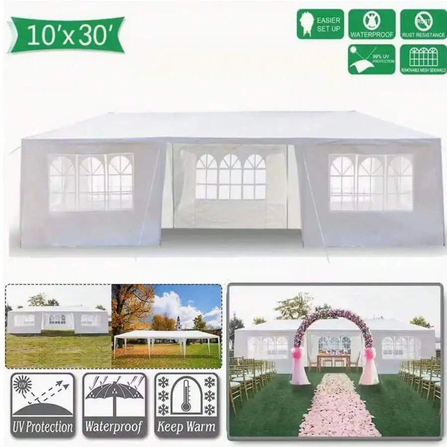 10x30' Wedding Party Canopy Tent Outdoor Gazebo With 8 Removable Sidewalls- Elegant White Gazebo Pavilion For Weddings, Catering Events, Bbqs, Parties - Spacious Shelter With Zippered Doors, Ideal For Backyard, Garden, Weddin