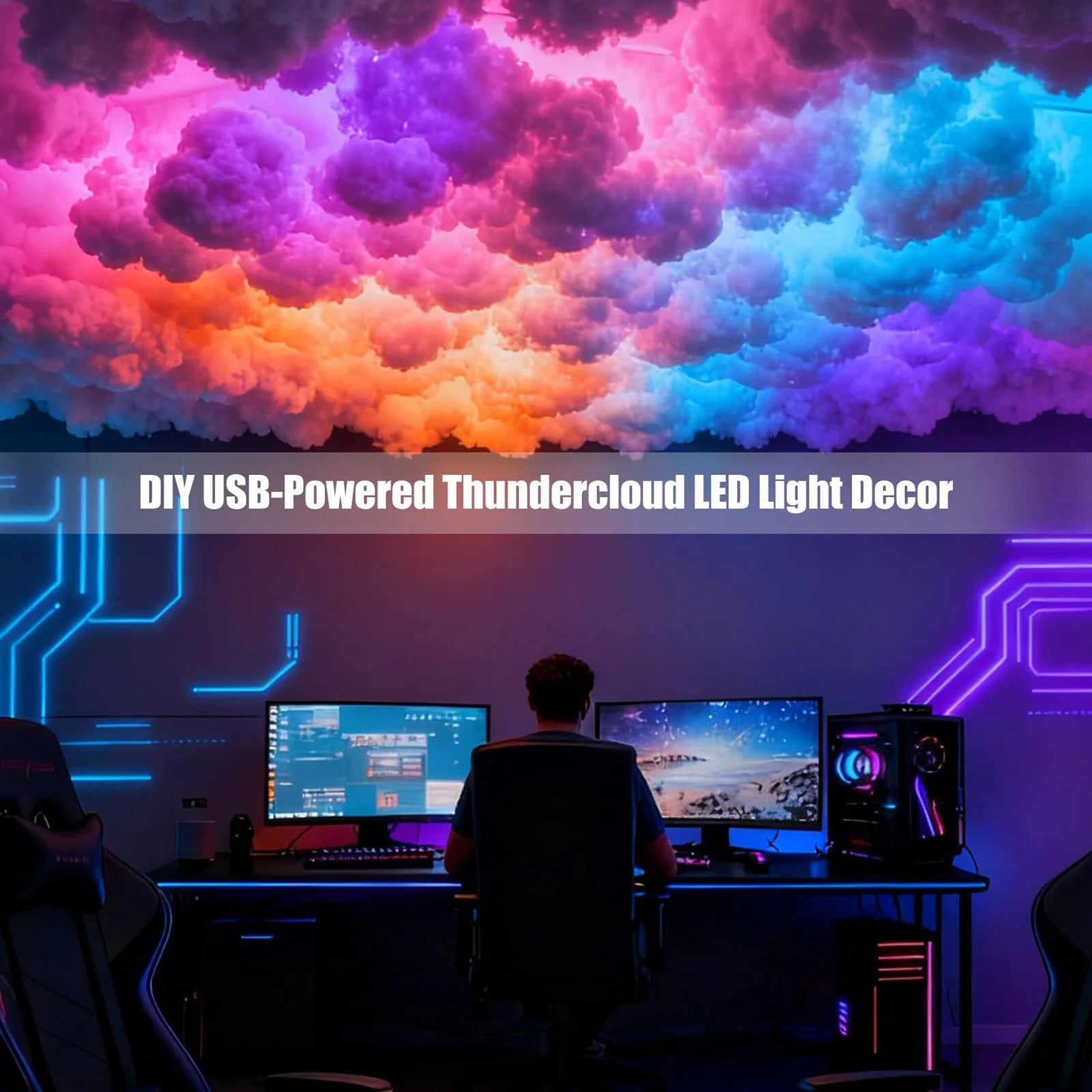 3D Big Cloud Lightning Light USB-Powered LED Cloud Light for Adults Kids Bedroom Home Decor