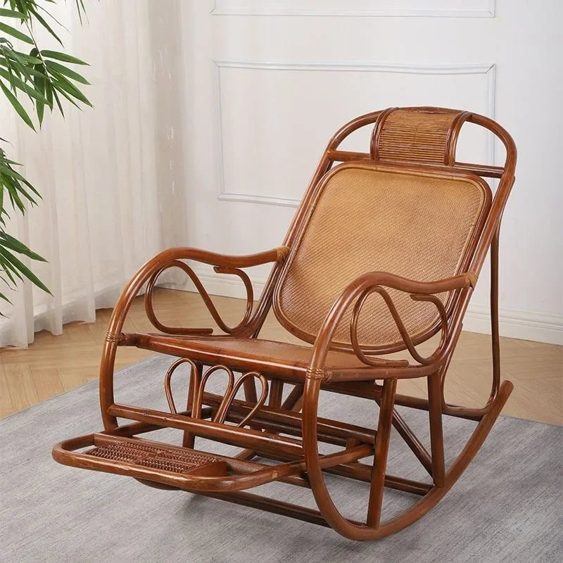 DSA real rattan chair rocking chair recliner balcony home leisure rocking chair elderly living room courtyard rattan lazy