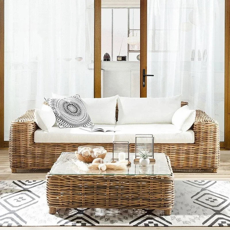 Outdoor rattan sofa combination courtyard terrace leisure waterproof sunscreen balcony rattan chair outdoor villa garden