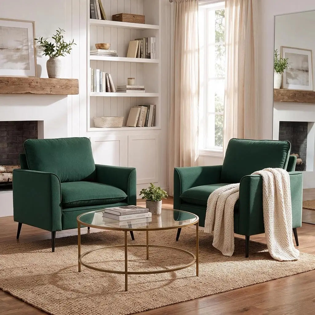 （Local US Inventory）Mid Century Modern Living Room Accent Chairs Set of 2 Oversized Faux Leather Armchairs with Removable Cushio