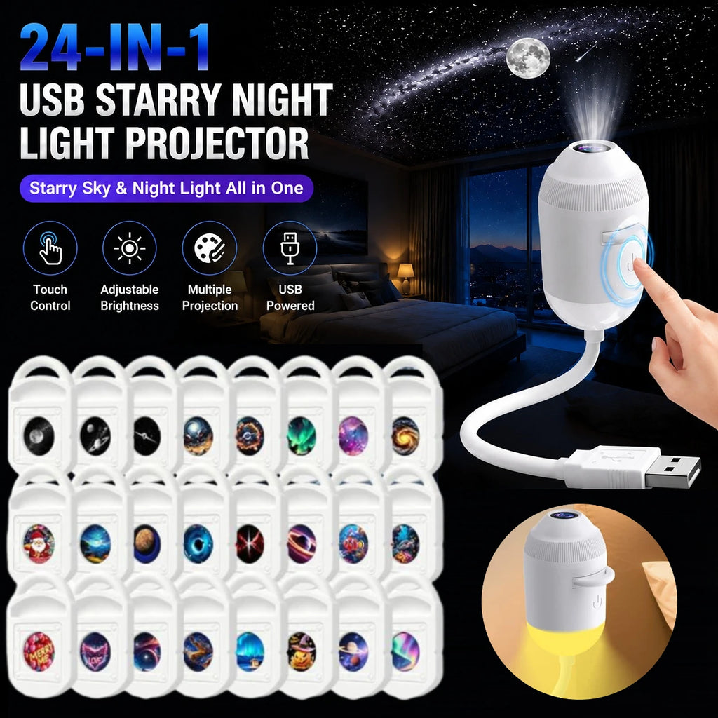 USB Star Projector Light with Clear Image Adjustable Brightness 2-in-1 Mini Galaxy Projector Night Light Touch Control For Car