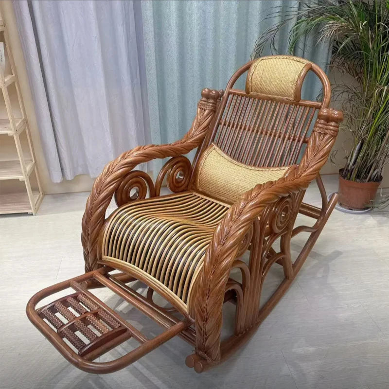 True rattan rocking chair sun room high-end elderly home recliner rattan woven balcony casual rocking chair