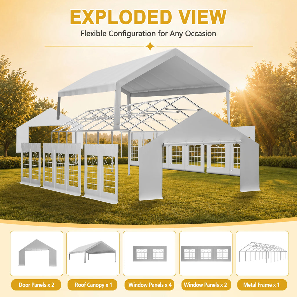 20x50FT Large Event Tent Heavy Duty White Party Shelter Waterproof All Weather Steel Frame With Windows For Wedding Commercial Market Car Parking