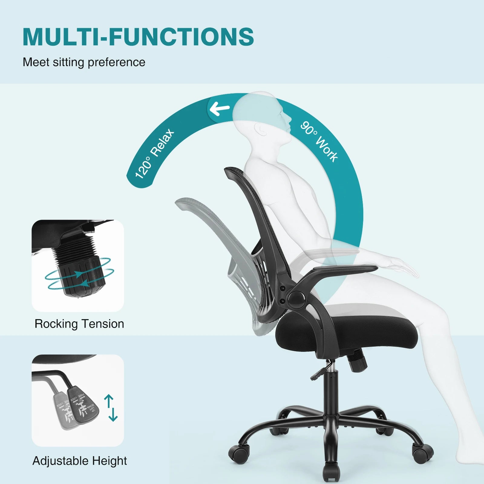 JHK Ergonomic Mid-Back Mesh Backrest Office Desk Chair Computer Lumbar Support Rolling Swivel Gaming Chairs With Wheels For Home