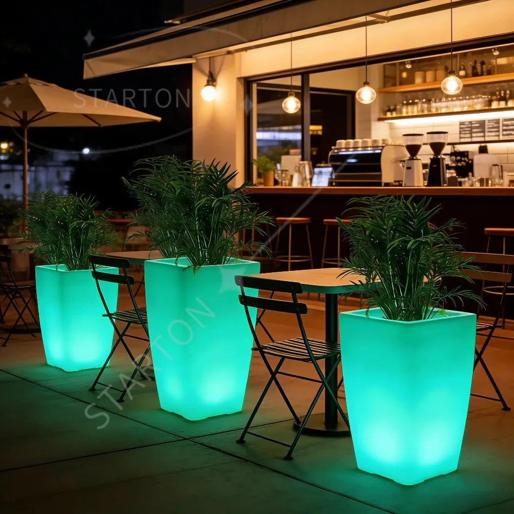 Round Shape  Illuminated LED Tall Big Led Glow Flower Pot Solar Garden Lights Outdoor Floor Lamp Led Flower Planter