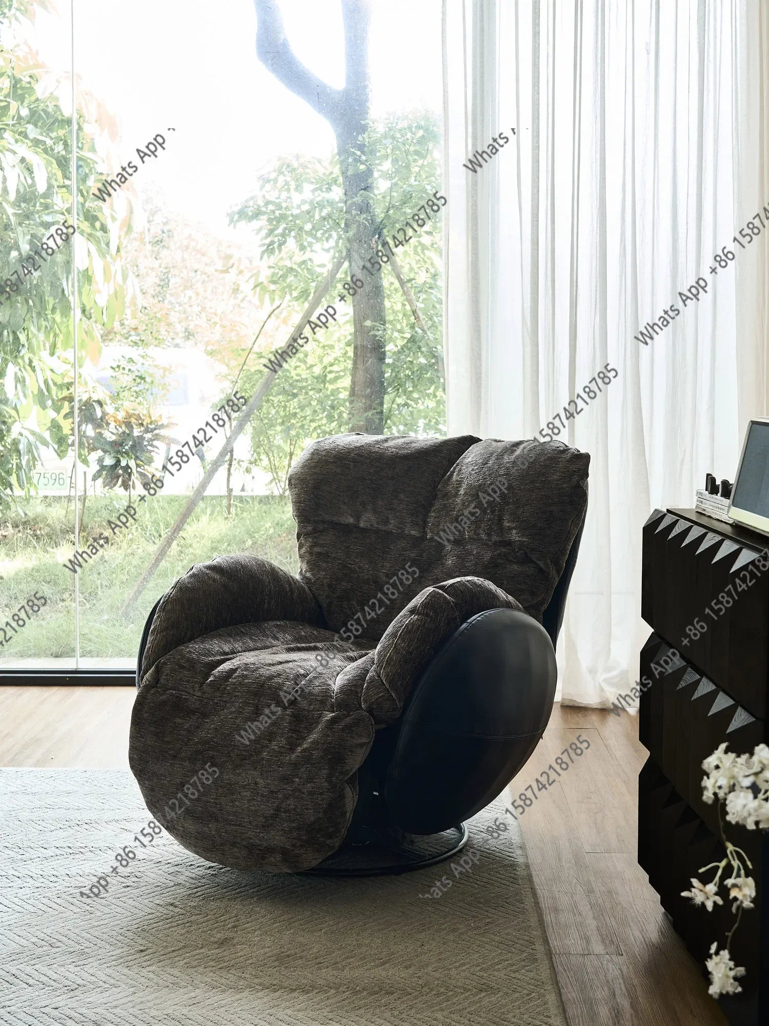 N Retro Electric Single Sofa Chair Designer French Lazy Sofa Balcony Living Room Function Rotating Recliner