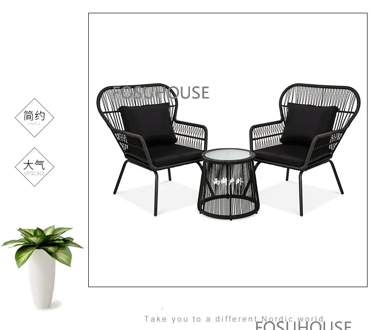 Terrace Rattan Chairs Tea Table Three Piece Set Modern Outdoor Furniture For Balcony Courtyard Garden Leisure outdoor Armchair