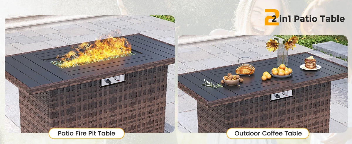 UDPATIO Outdoor Furniture 8-Piece Wicker Patio Set with 44" Fire Pit Table