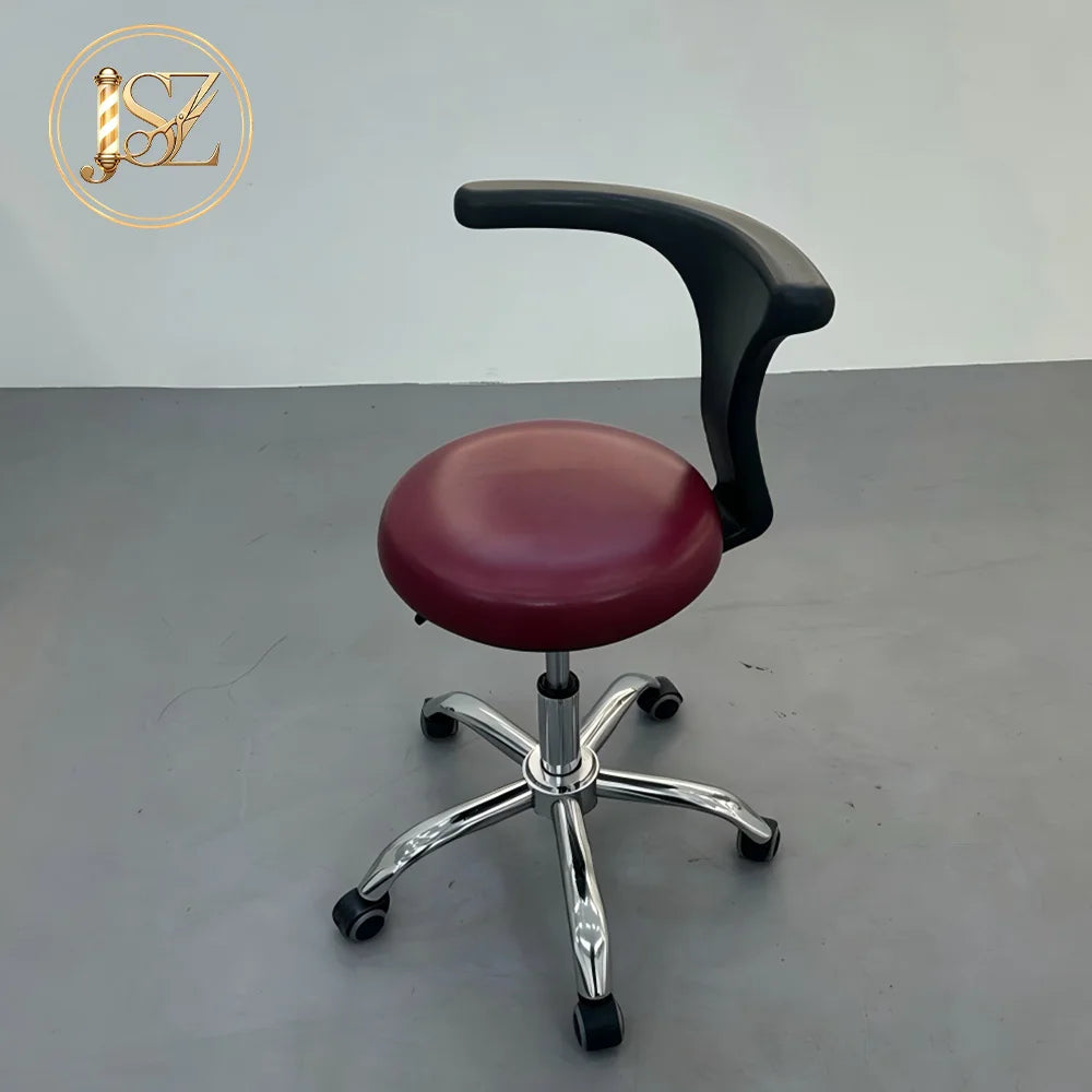 Hand Operated Lifting Rotary Lab Stool Full Leather Cushion Movable Base Professional Seat for Dental Clinic Nurse Work Area