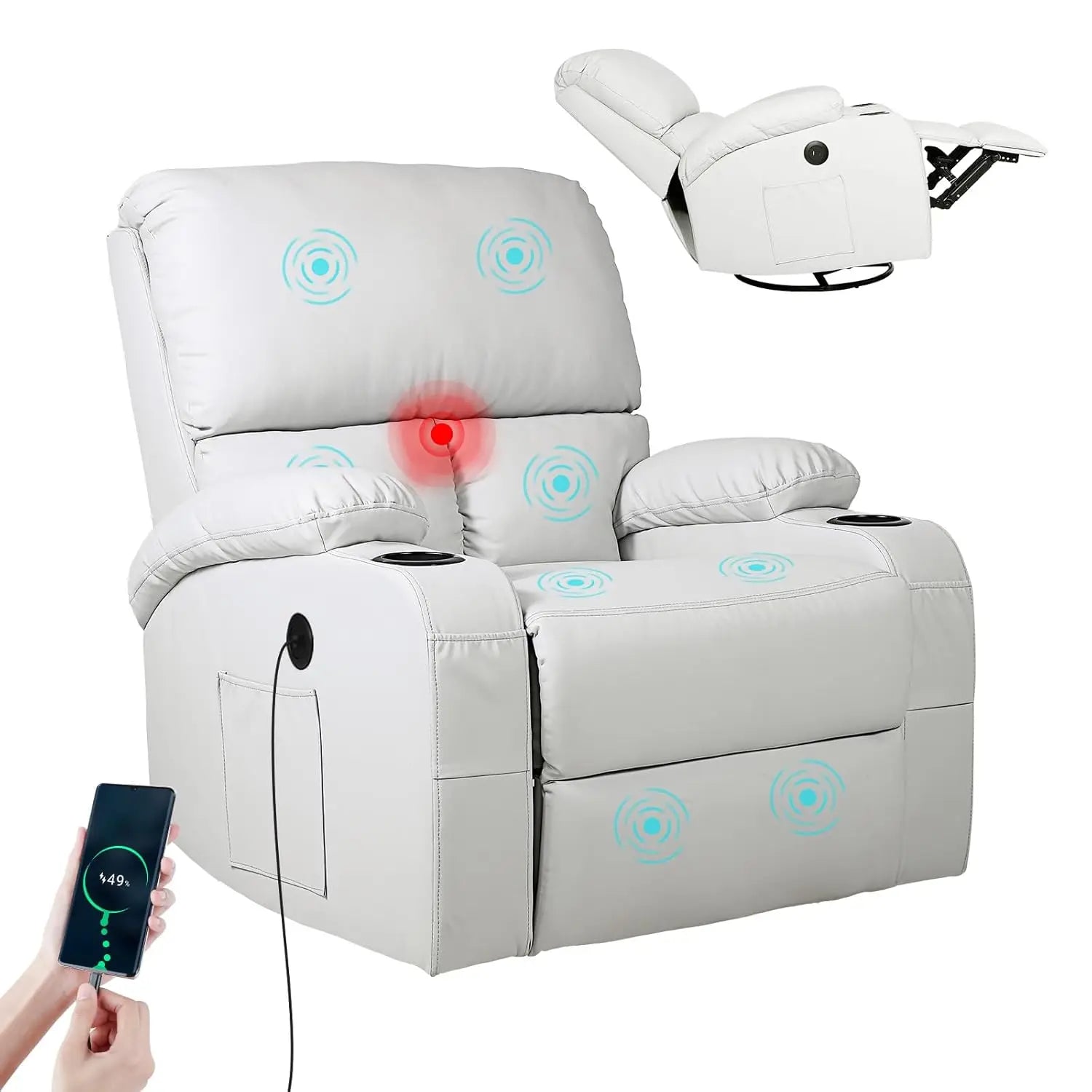 #Rocking Recliner Chair Massage Heat Swivel Living Room Bedroom Nursery