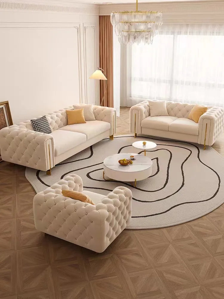 Light luxury fabric pull-button sofa, living room modern minimalist small apartment velle high-back tiger chair furniture