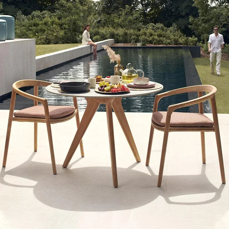 Leisure Solid Wood Outdoor Table Chair Garden Furniture Sets Patio Modern Balcony Three-piece Set Design Creative Home Armchair