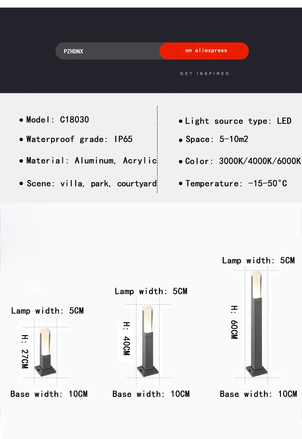 Indoor and Outdoor Waterproof IP65 Material 10W LED Garden Villa Courtyard Square Landscape AC85-265 Column Lamp Power Saving An
