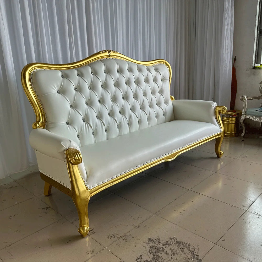 Luxury Royal Throne Wedding Bride Groom Sofa King White & Gold Throne Sofa Leather