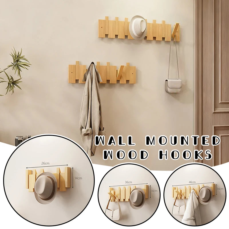 Walnut Wood Coat Rack Wall Mounted Hooks Key Clothes Hanger Hallway Door Home Bedroom Entrance Decor Organizer Rack