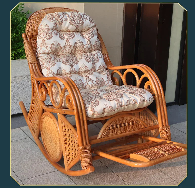 Natural rattan rocking chair elderly recliner balcony