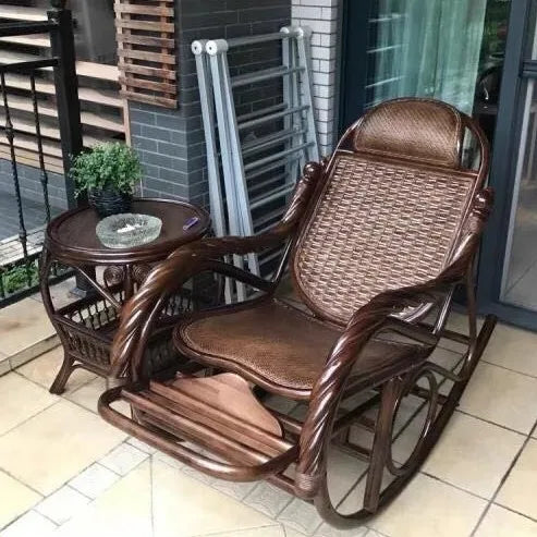 Balcony elderly rattan chair household large medium new Chinese real rattan recliner