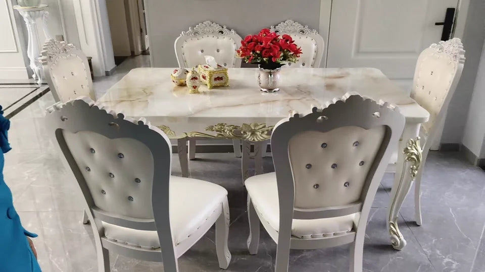 #wood marble dining table dining chairs set 4 European dining table and chair combination cream style living room household home