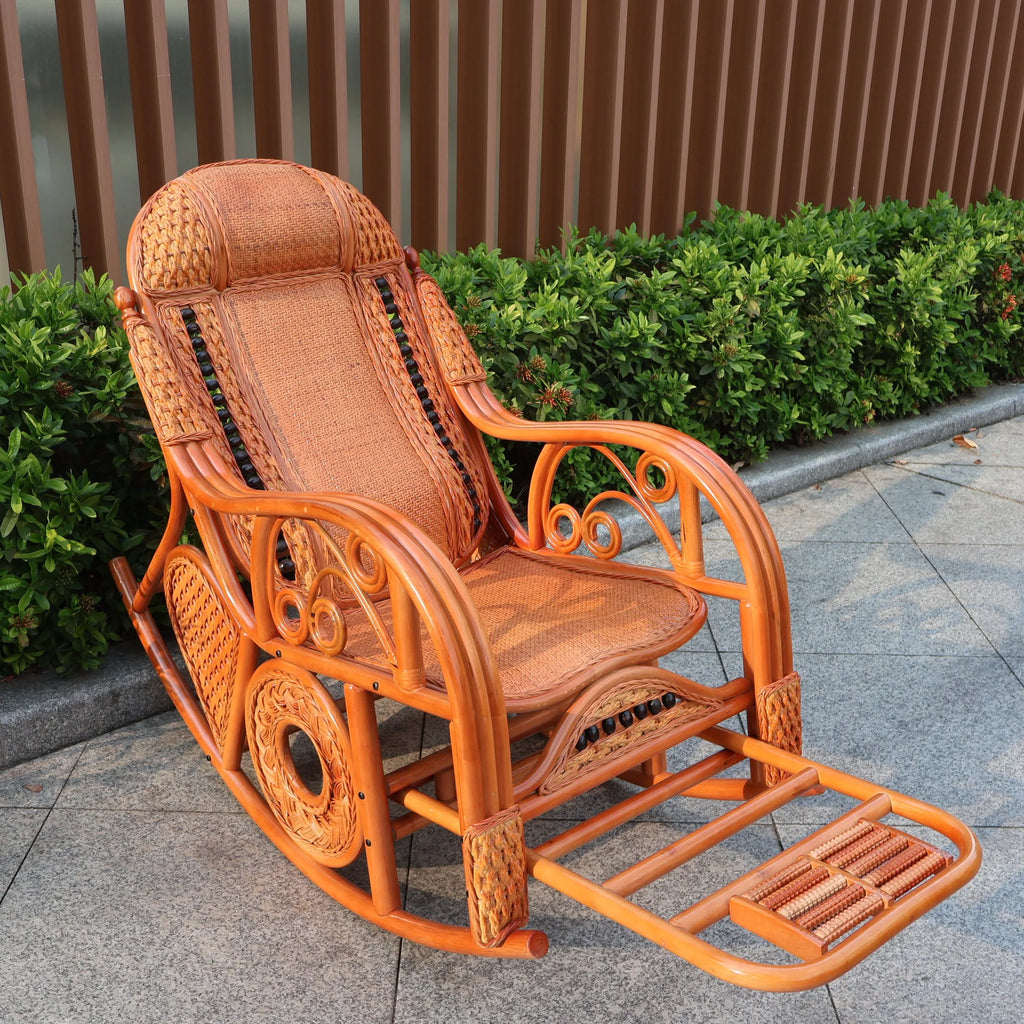 Natural rattan rocking chair sofa recliner lazy adult elderly chair living room
