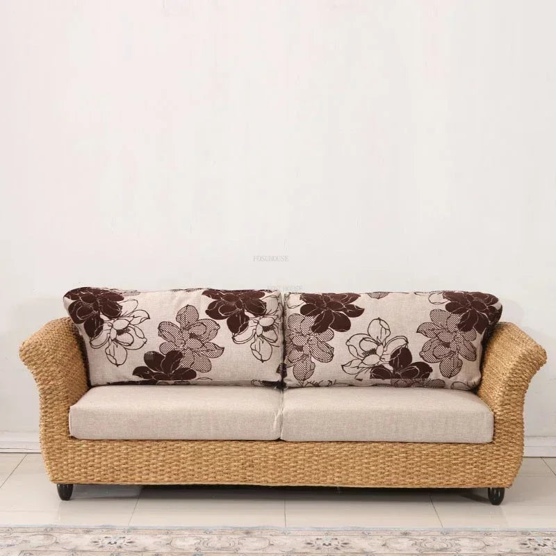 Nordic Retro Rattan Outdoor Garden Sofas Living Room Sofa Coffee Table Combination Home Furniture Leisure Homestay Sofa Chair