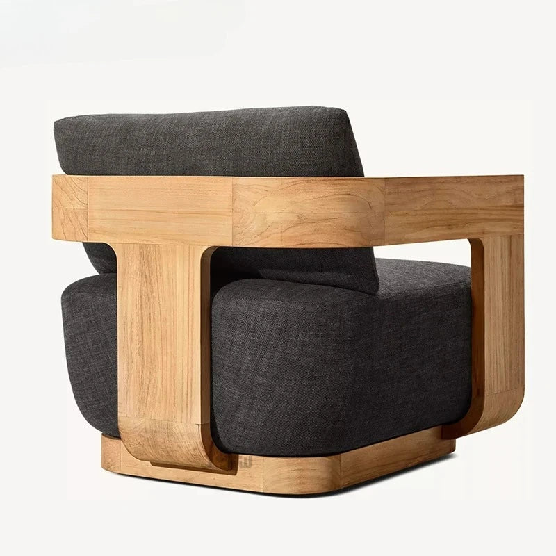 Sofa, with Waterproof UV-resistant Cushion, Outdoor Wooden Furniture, with Customized Service, for Hotel Patio Courtyard Use