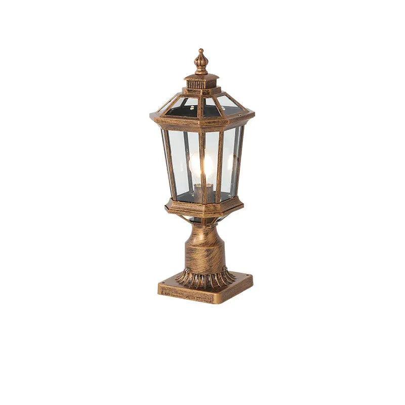 Waterproof Gold Garden Landscape Column Light Outdoor Door Post Porch Light with Glass for Villa Decor