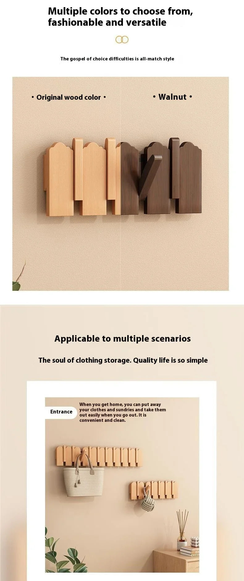 Wooden Piano Key Coat Hooks - Wall Mounted Entryway Hangers for Door & Foyer - Creative Wooden Wall Organizer for Keys & Clothes