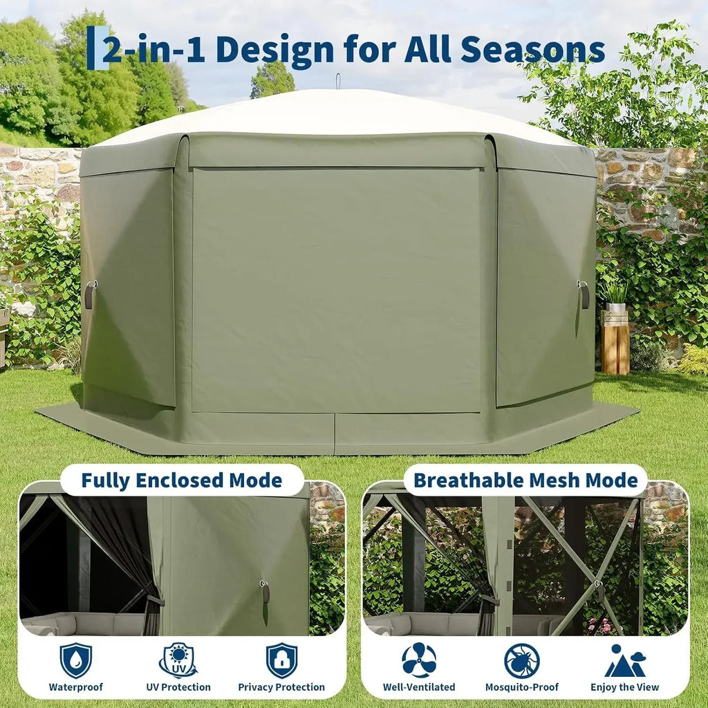13x13 Pop Up Canopy Tent, Screen Gazebo with Carry Bag | UPF 50+ Waterproof Quick Canopy Tent W/ Mosquito Netting; 6 Removable W