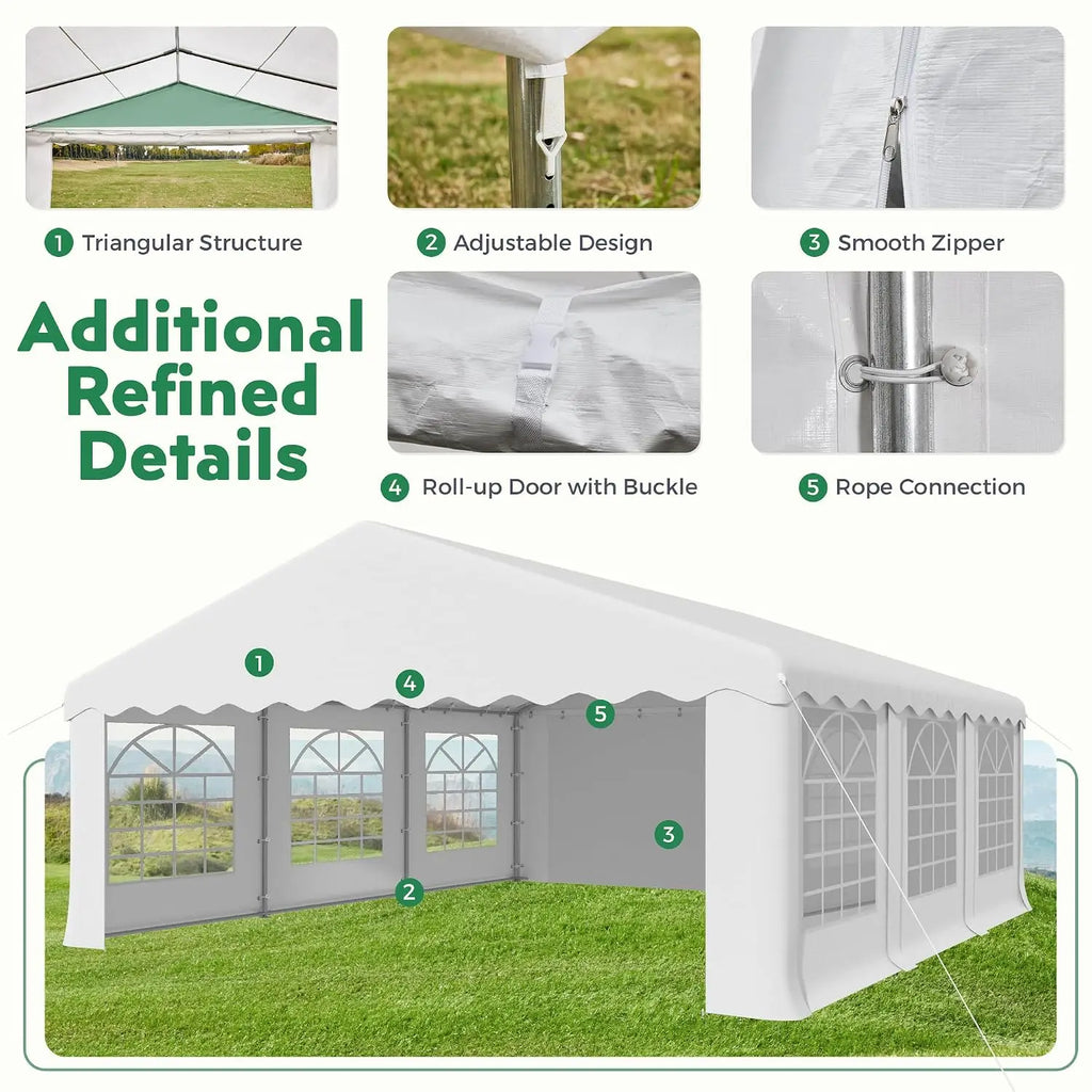 20X20FT Party Tent, White Outdoor Wedding Canopy with Removable Sidewalls and Church Windows, Heavy Duty Pavilion, Customized