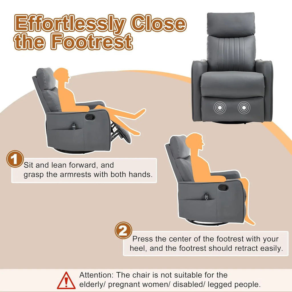 Manual Swivel Rocker Recliner Chair for Adults, Overstuffed Reclining Glider Chair for Nursing with Vibration Massage &, Custom
