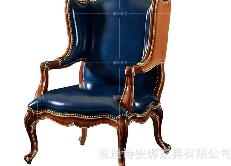 Alexander Furniture Luxury British Living Room European and American Villa Solid Wood Leather Art Single Sofa Leisure Tiger Chair