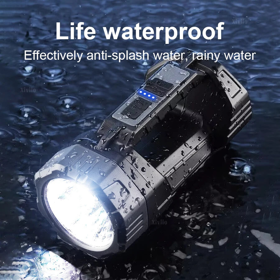 Solar LED Flashlight With COB Side Light Rechargeable Portable Handheld Flashlight Multifunction Outdoor Camping Fishing Lights