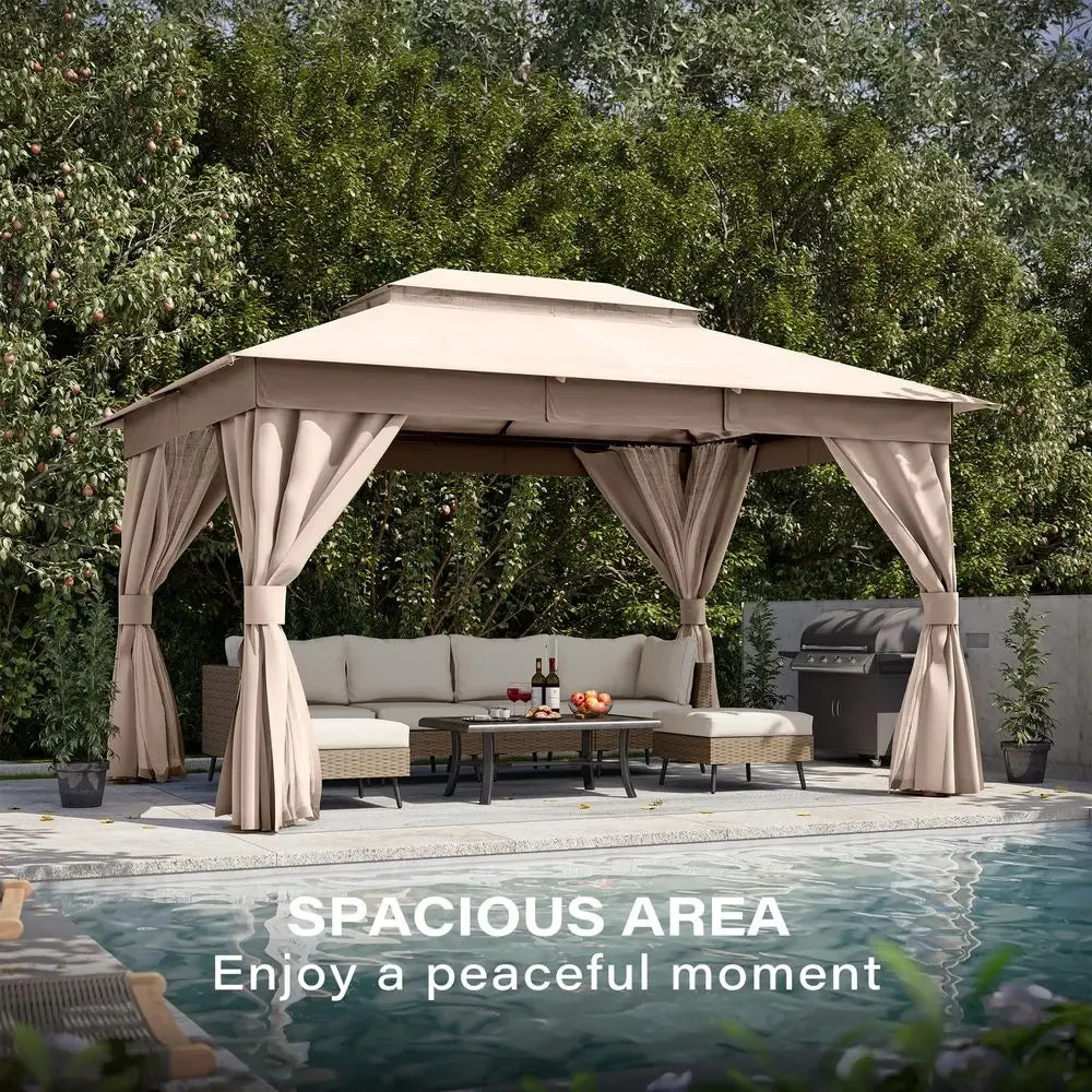 Gazebo 10x13ft, Heavy Duty Patio Gazebo with Expansion Bolts, Party Canopy Tent with Double Roofs, Mosquito Nettings and Privac