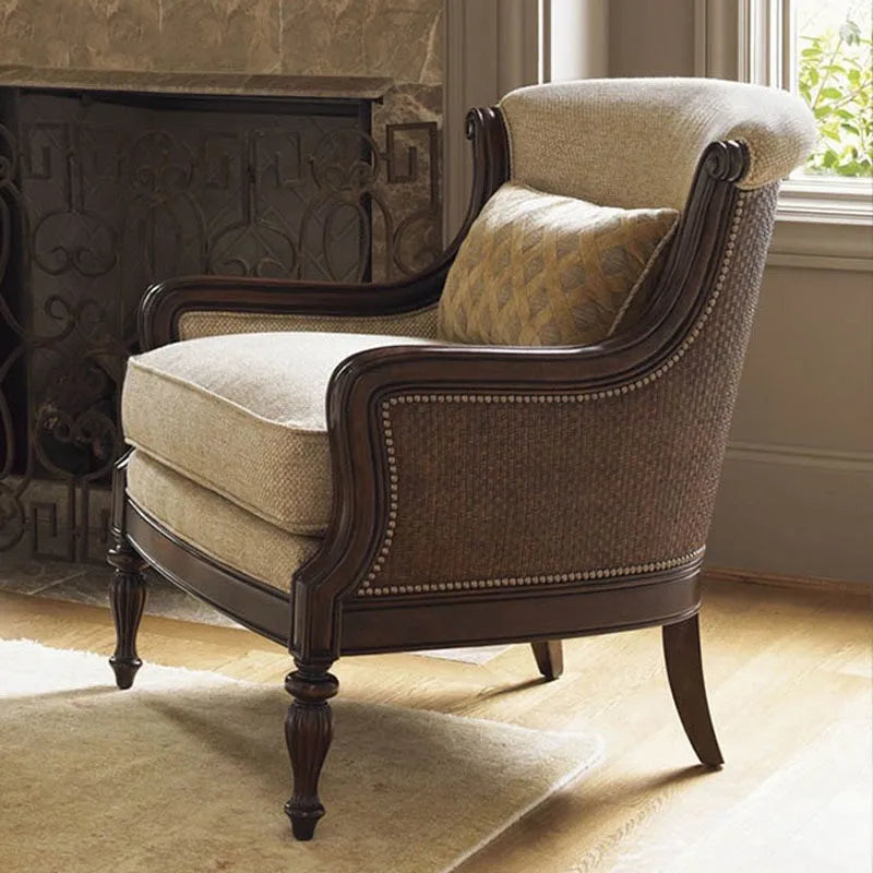 American retro solid wood single chair sofa backrest rattan made old tiger chair villa living room leisure chair customization