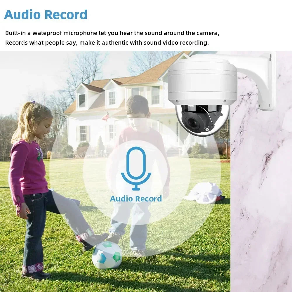 4K 8MP Outdoor POE PTZ IP Camera 12X Optical Zoom CCTV Surveillance Camera 100m IR Night Vision AI Human Detection RTIF ONVIF