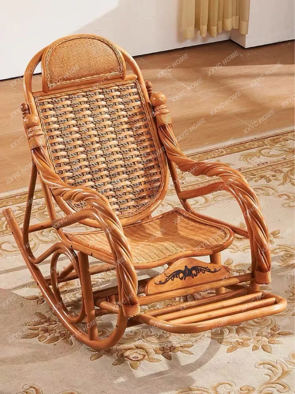 HHhot Sale Luxury Rocking Chair With Cushions Rattan Wicker Furniture Indoor Living Room Recliner Modern Easy Chair