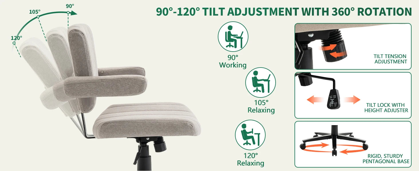 VIGOSIT Criss Cross Chair, Anti-Grip fabric Comfort Cushion Modern Tailor Seat chair for Office,Cute Vanity Swivel Chair with Back Modern Fabric with Wheels Swivel Task Home Gaming Chair