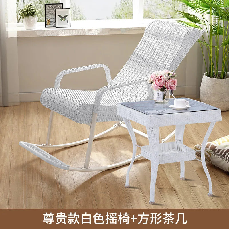 Adult Rattan Rocking Chair Outdoor Balcony Leisure Recliner Indoor Lazy Nap Chair Elderly Home Furniture