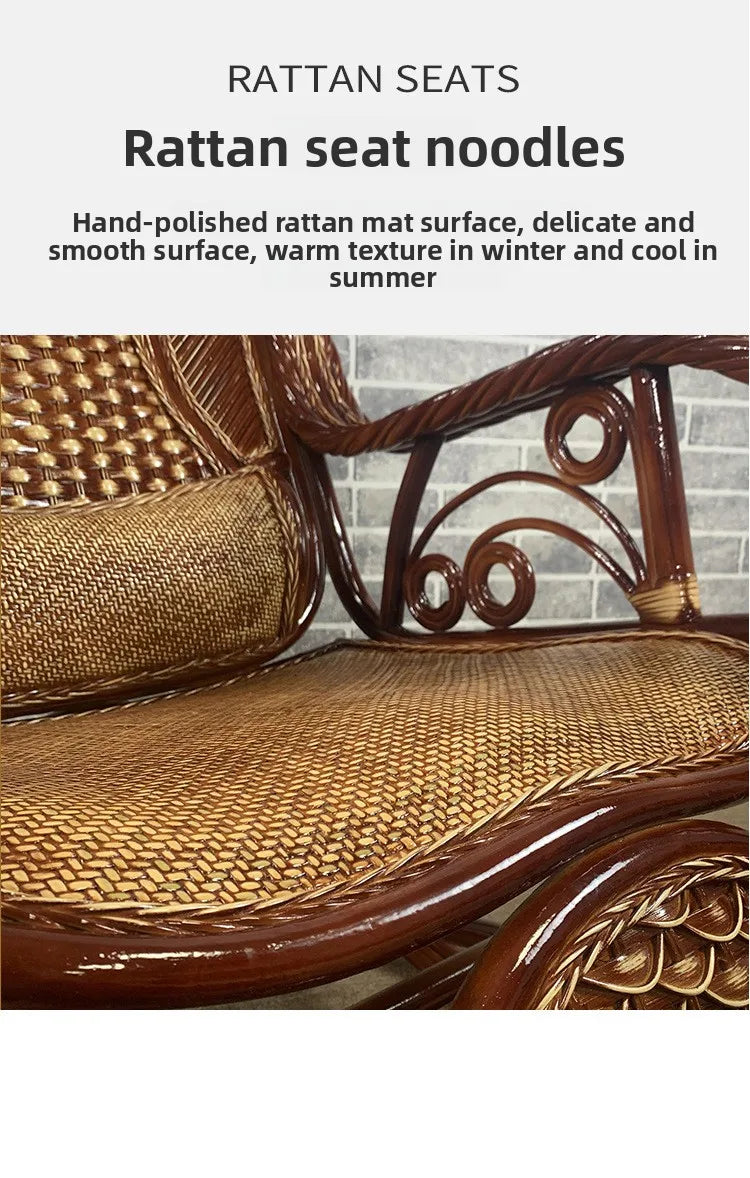 Natural rattan chair, balcony high-end rocking recliner, adult home living room, elderly nap rattan weaving