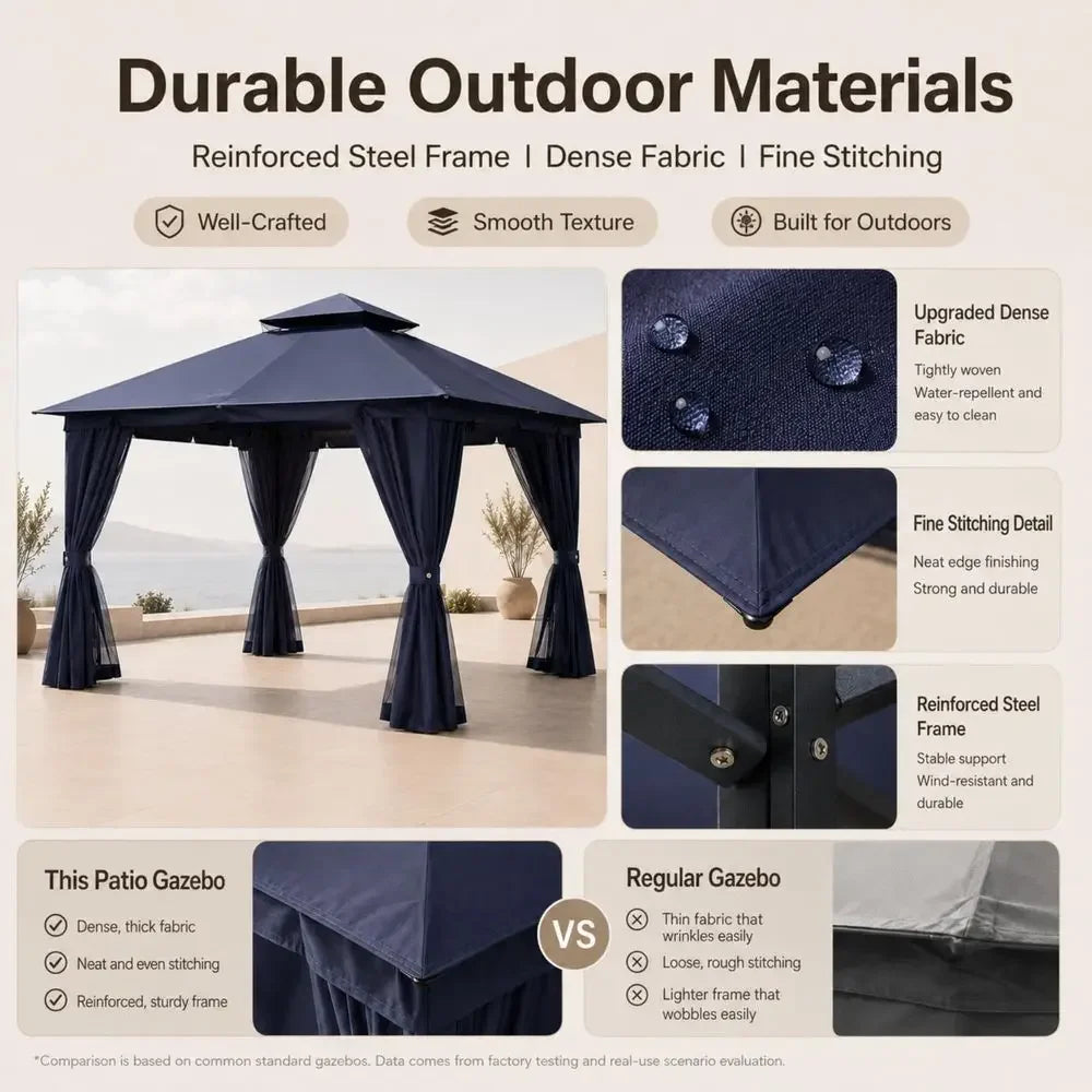 10x13 Outdoor Gazebo, Heavy Duty Metal Patio Canopy Tent Shelter with Double Roof, Mosquito Netting amp Privacy Curtains for Ba
