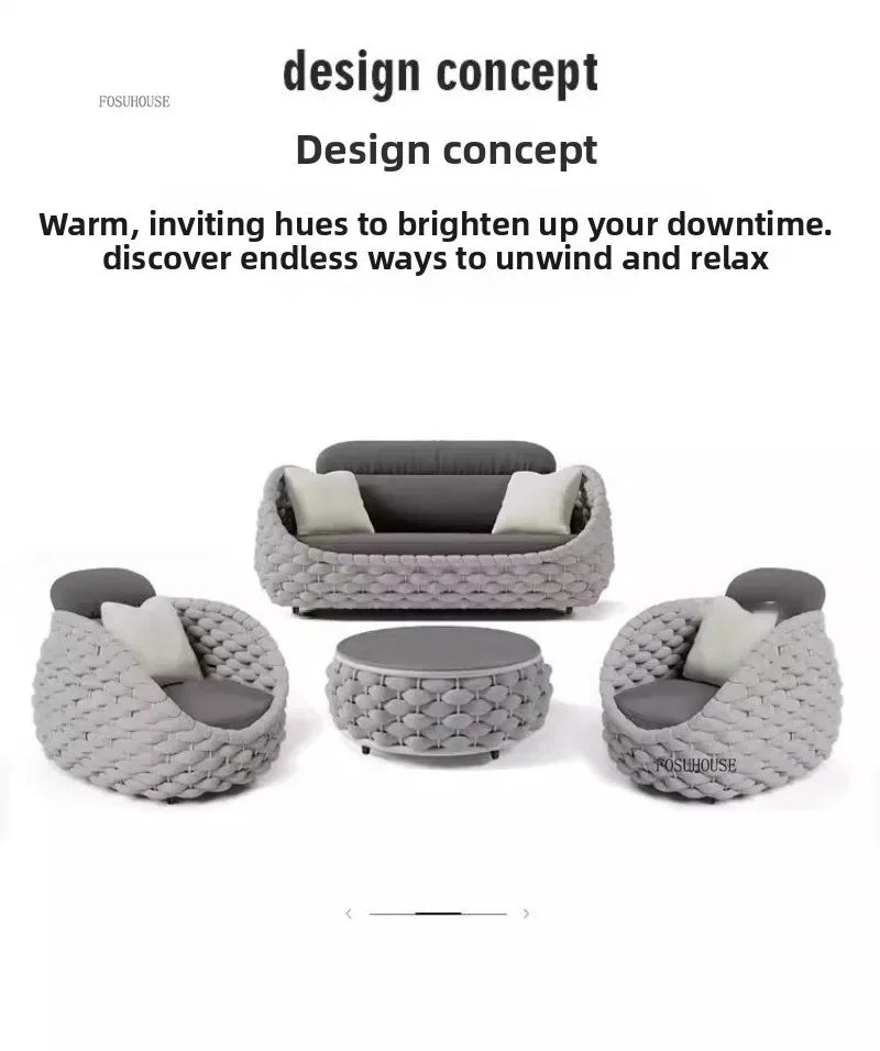 Aluminum Alloy Sofa Set Outdoor Modern Villa Courtyard Rope Weaving Garden Patio Furniture Weather Resistant Nordic Design