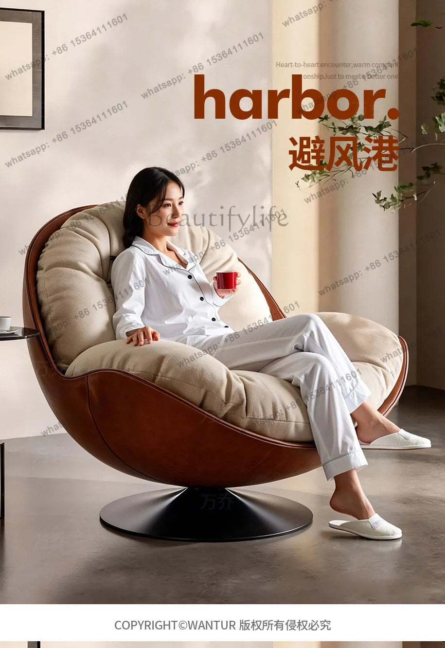 XX Light Luxury Modern Leisure Swivel Chair, Nordic Recliner Advanced Lazy