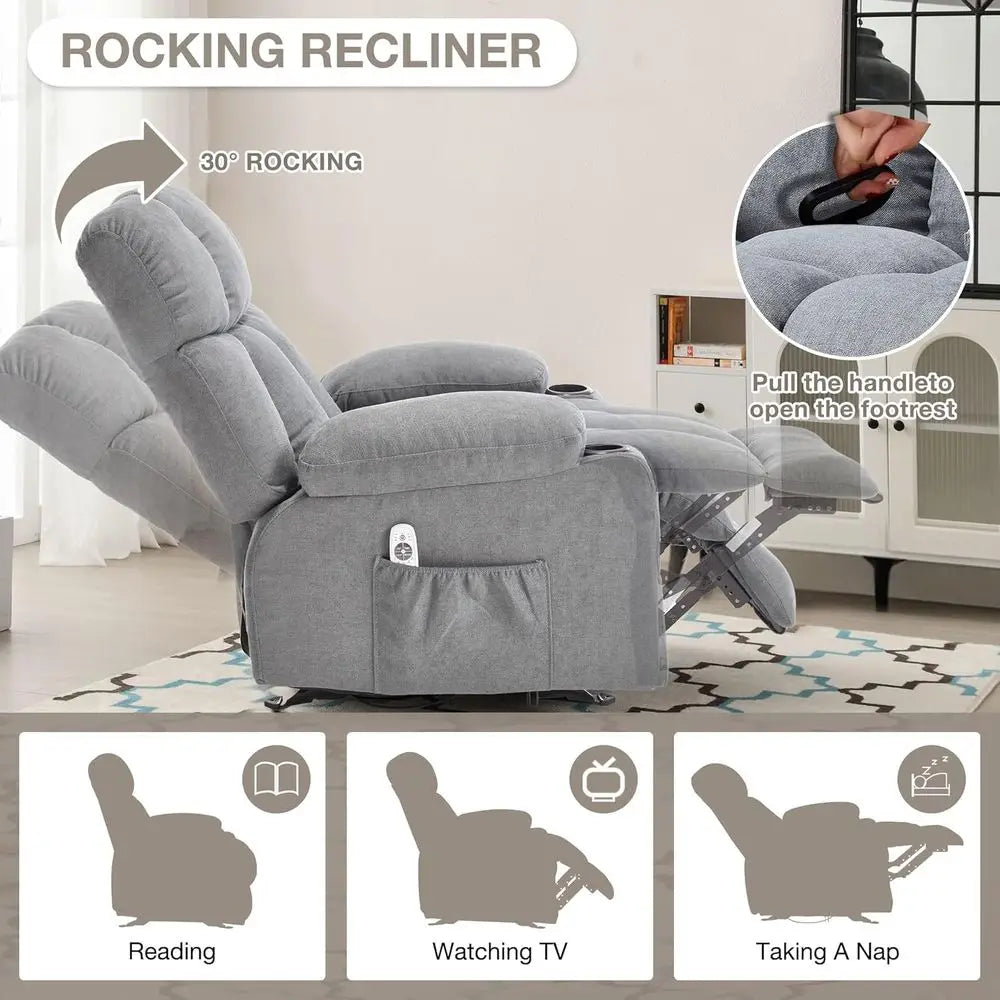 Massage Rocker Recliner Chair with Heat and Vibration Ergonomic Rocking Lounge Chair or Living Room Comy Overstued Recliner with
