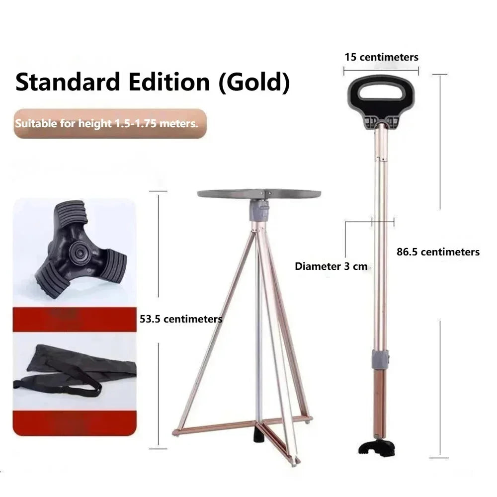 Crutch Chair For The Elderly Folding Non-slip Cane Crutch Bench With Stool Seat Can Sit Lightweight Multifunctional Crutch