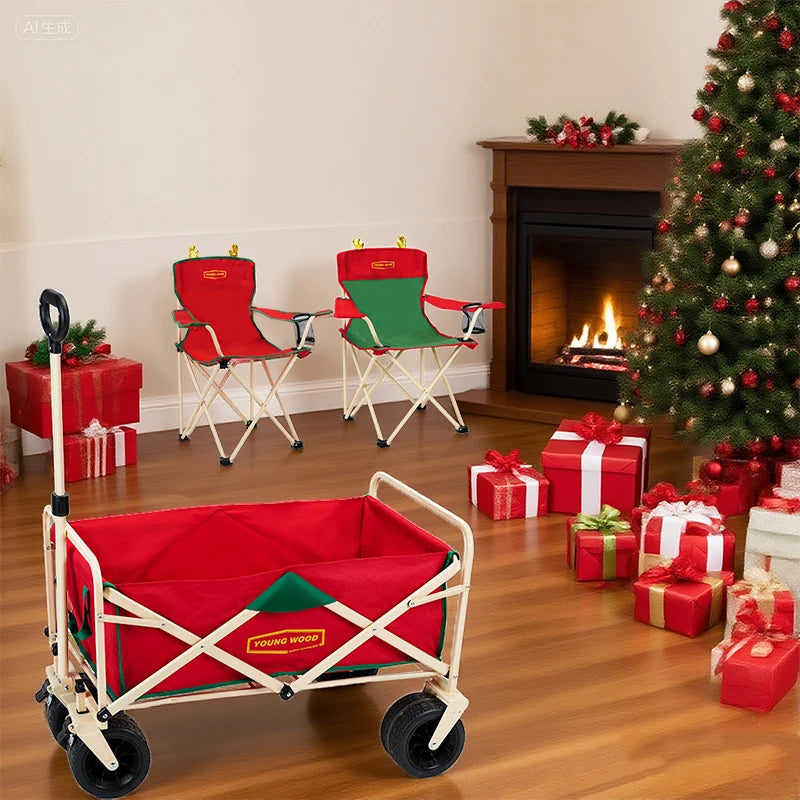 Christmas atmosphere beach stool, convenient camping folding chair camping cart, lightweight Christmas dining chair living chair