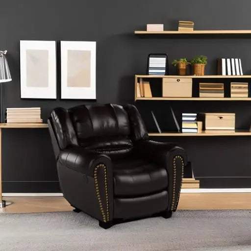 Leather Recliner Chair for Living Room, Classic Manual Reclining Single Sofa, Brown
